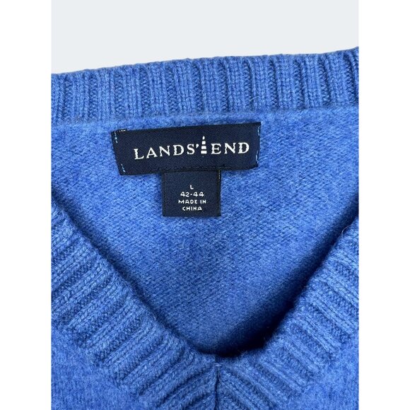 Mens Lands End Blue Wool & Cashmere V-Neck Sweater L 42-44 Long Sleeve - Picture 5 of 10